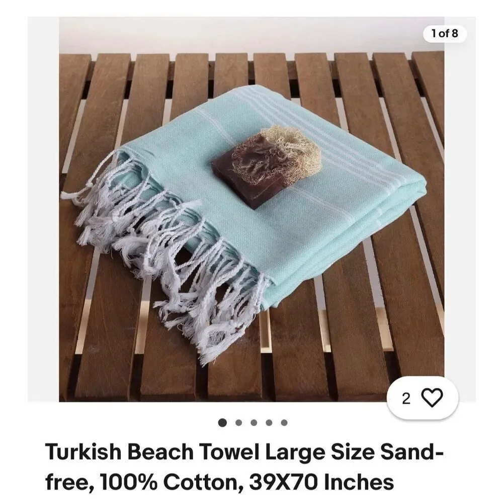 NWOT Crew Tampa Bay Go Fish Striped Fringe Turkish Beach Towel Blue 37